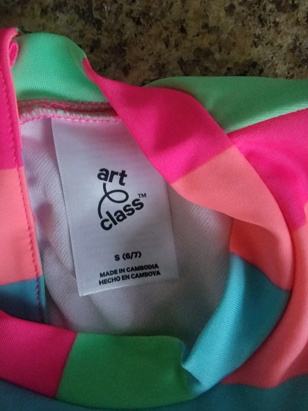 Art Class One Piece Swimsuit Girls Multicolor Stripe High Neck Zip Back  S (6/7)